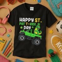 Happy St Pat T Rex Day Boy St Patrick's Day T Rex Kids T-Shirt thumb 3