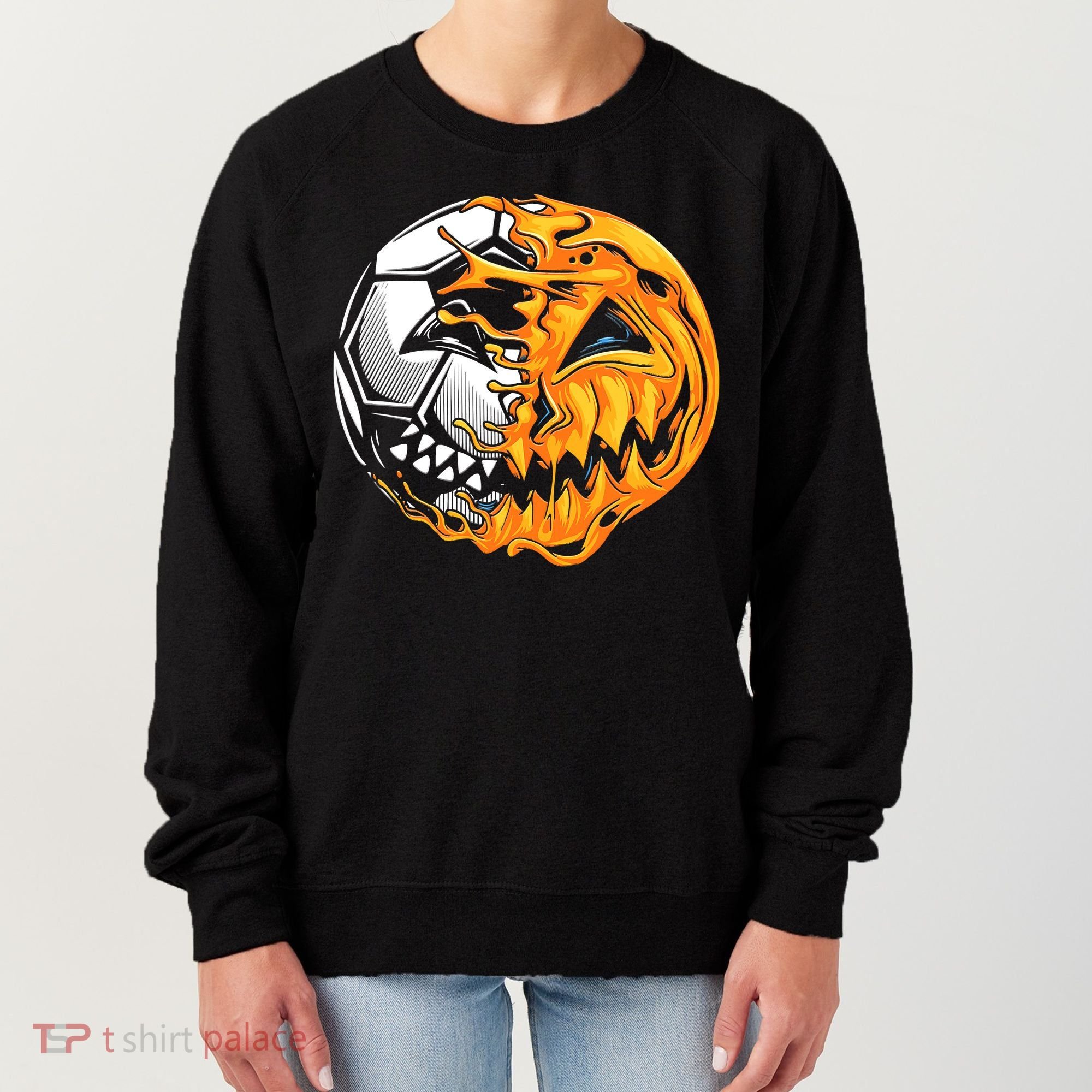 Halloween Soccer Player Pumpkin Skeleton Women's Sweatshirt