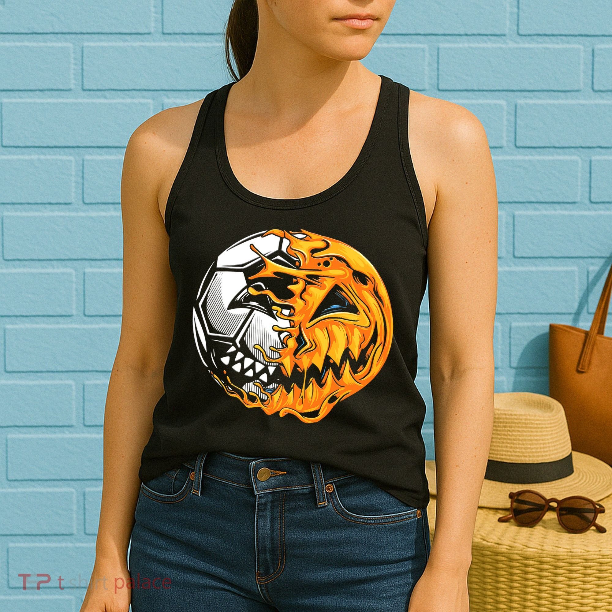 Halloween Soccer Player Pumpkin Skeleton Women's Tank Top