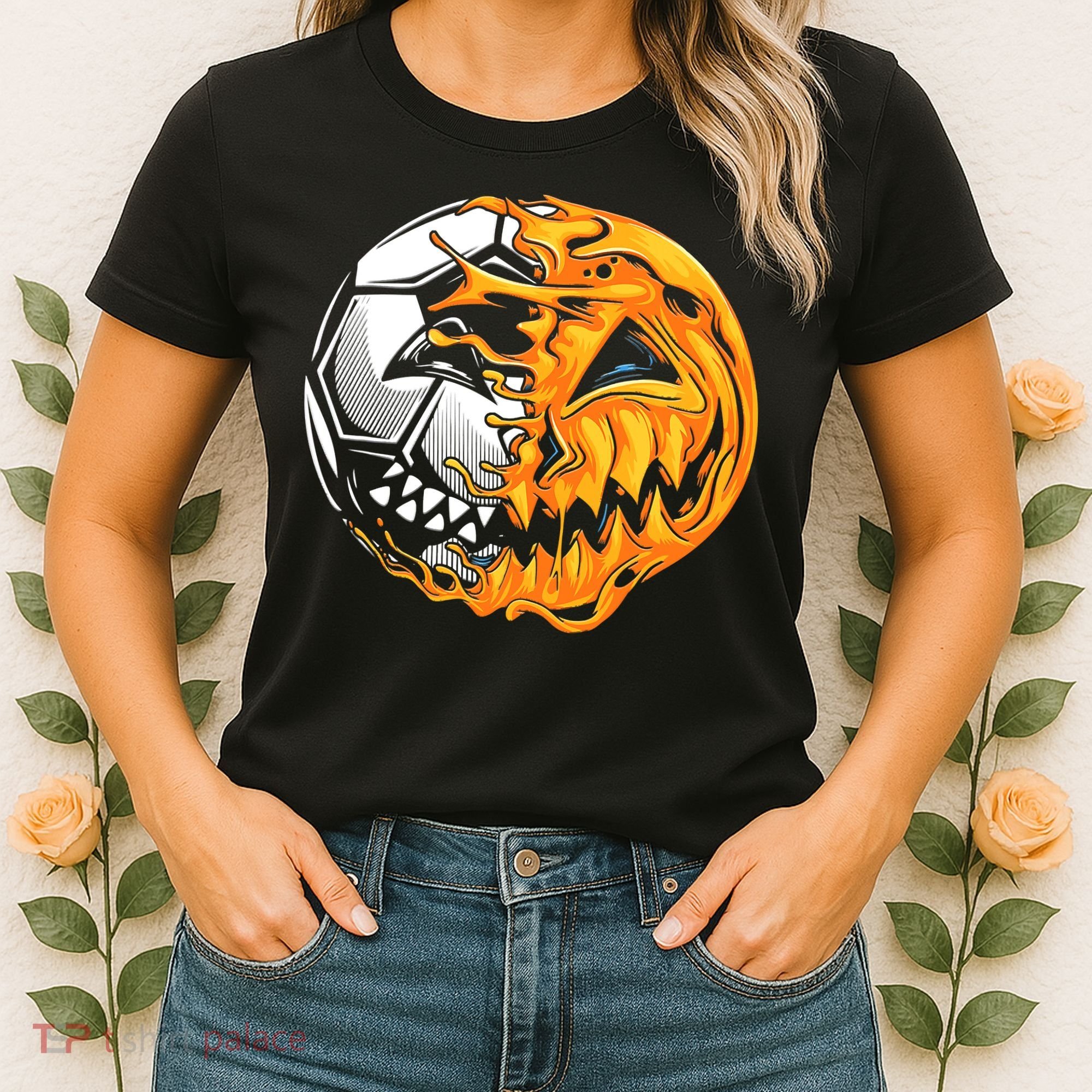 Halloween Soccer Player Pumpkin Skeleton Women's T-Shirt