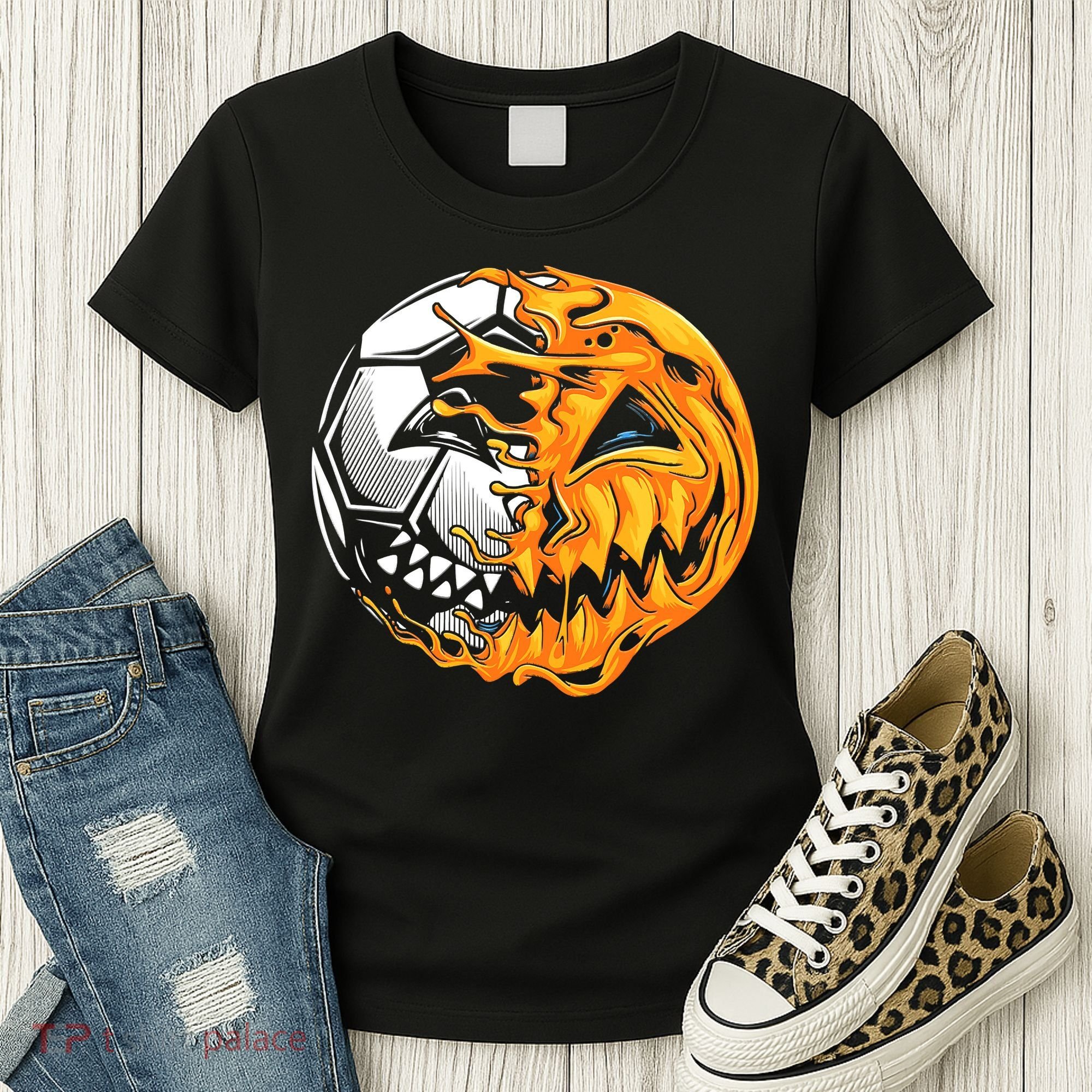 Halloween Soccer Player Pumpkin Skeleton Women's T-Shirt