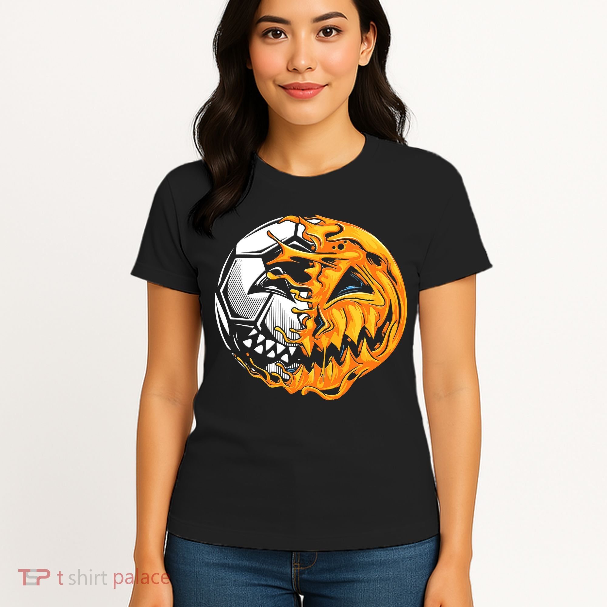 Halloween Soccer Player Pumpkin Skeleton Women's T-Shirt