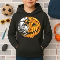 Halloween Soccer Player Pumpkin Skeleton Kids Hoodie thumb 2