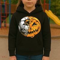 Halloween Soccer Player Pumpkin Skeleton Kids Hoodie thumb 3