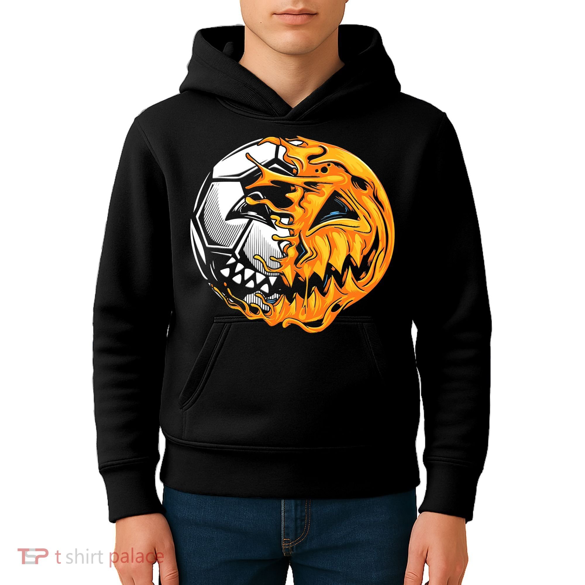 Halloween Soccer Player Pumpkin Skeleton Kids Hoodie
