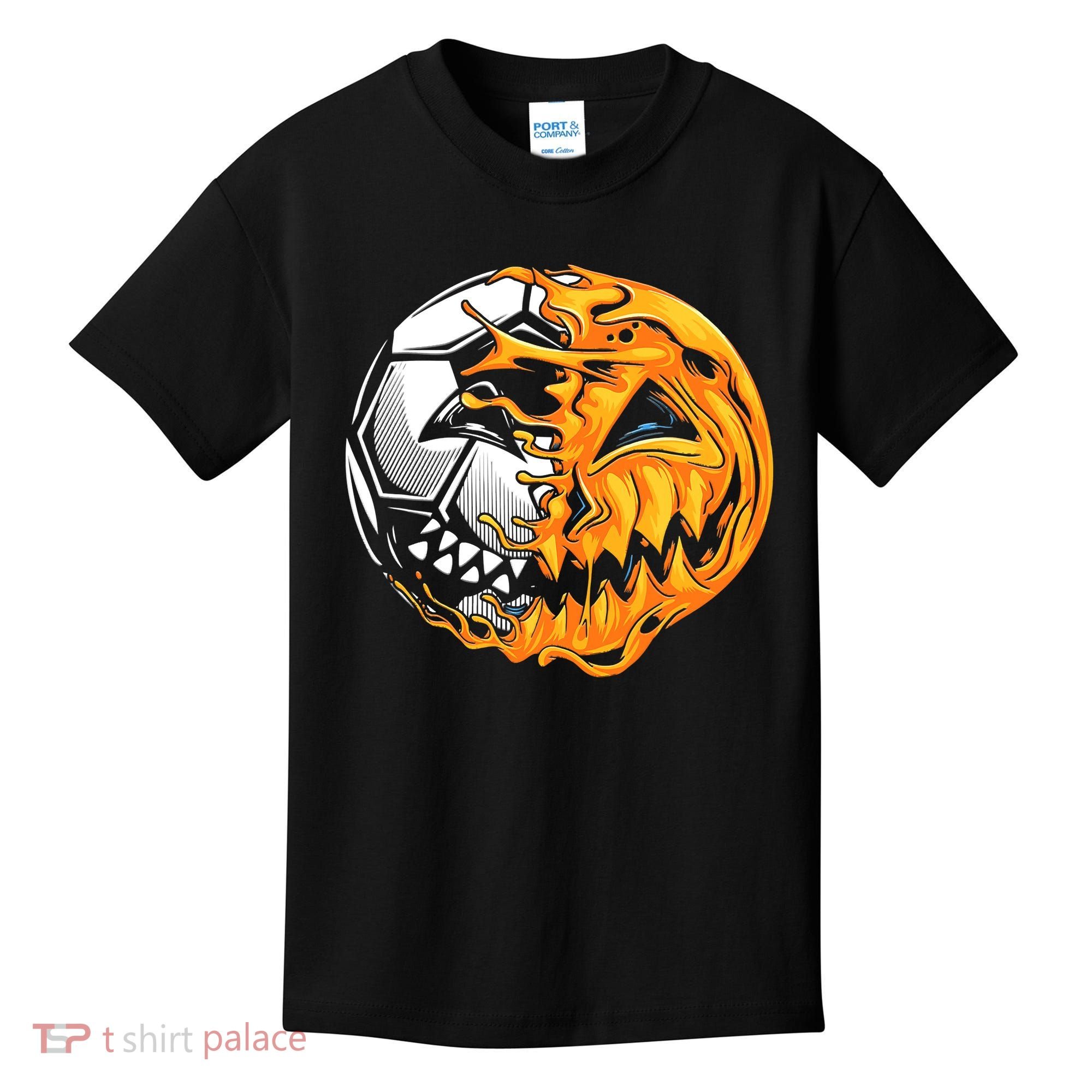 Halloween Soccer Player Pumpkin Skeleton Kids T-Shirt