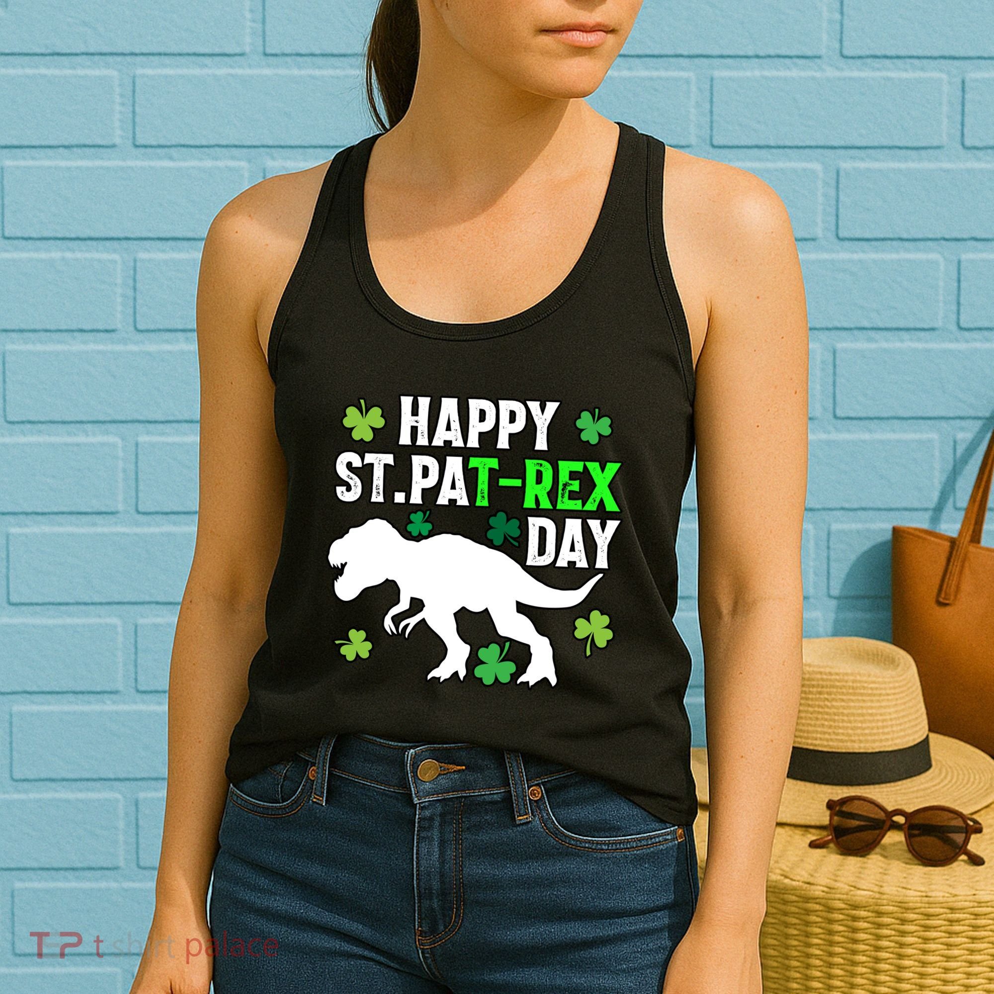 Happy St Pat Rex Day Irish Shamrocks Patricks Boy Gifts Women's Tank Top