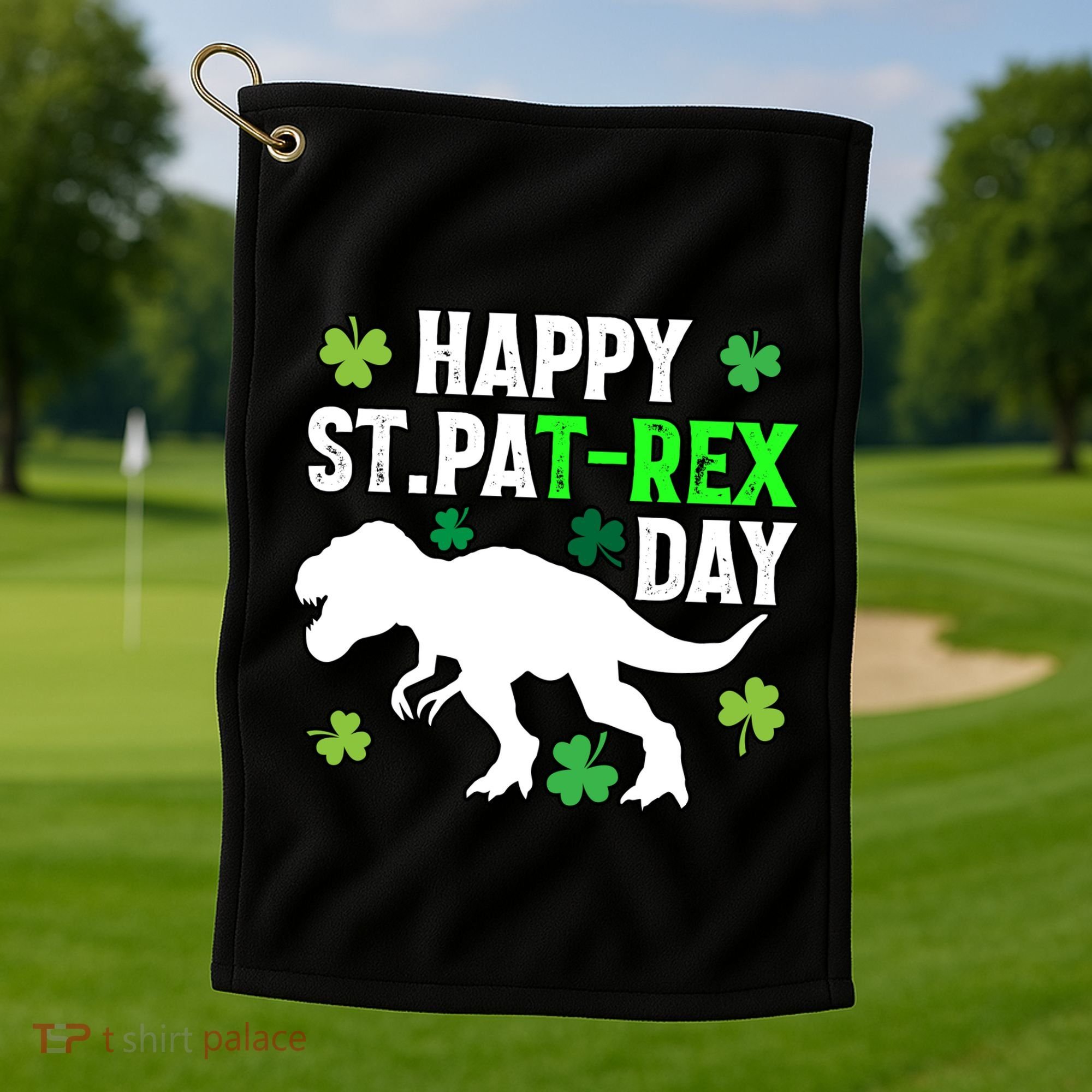 Happy St Pat Rex Day Irish Shamrocks Patricks Boy Gifts Golf Towel