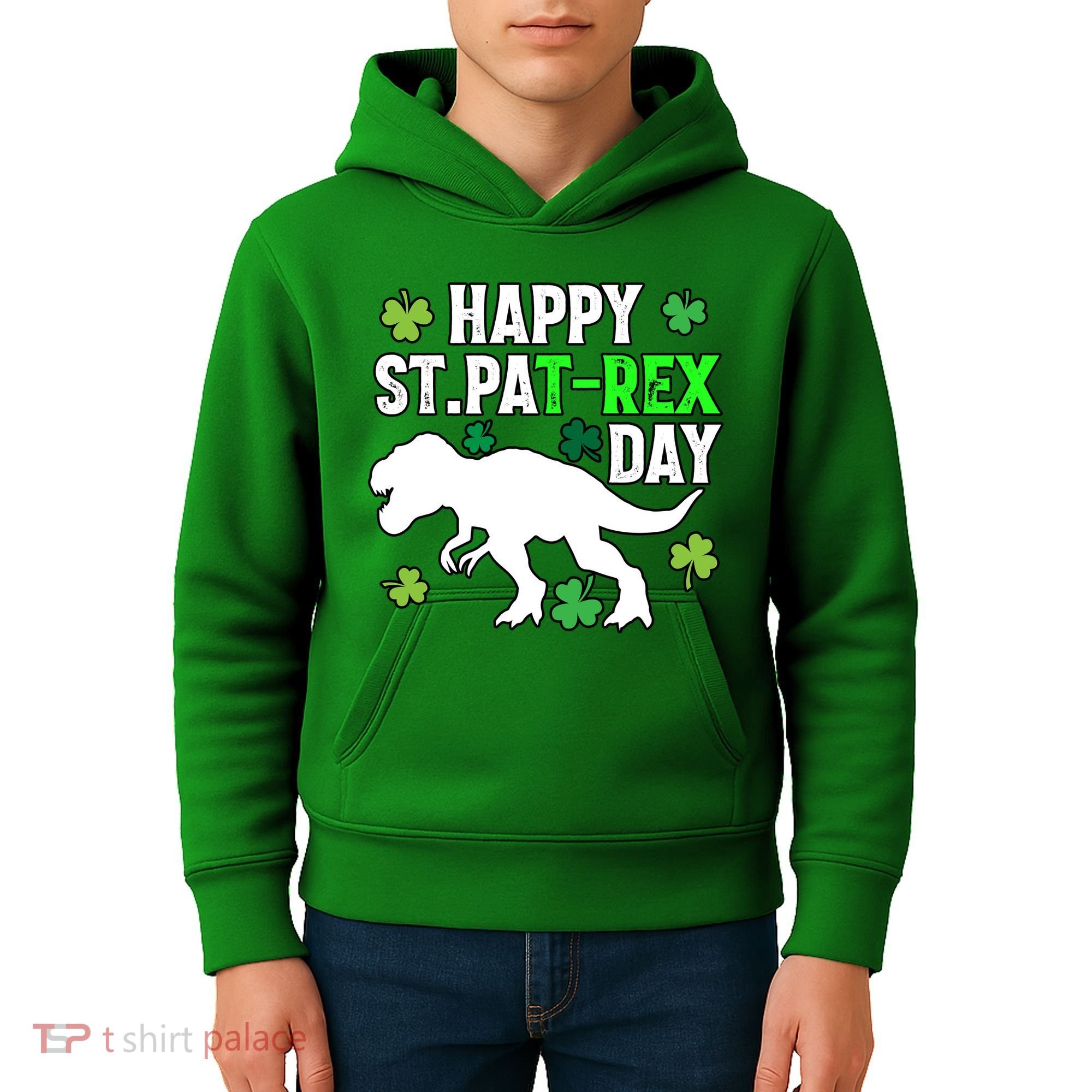 Happy St Pat Rex Day Irish Shamrocks Patricks Boy Gifts Kids Hoodie