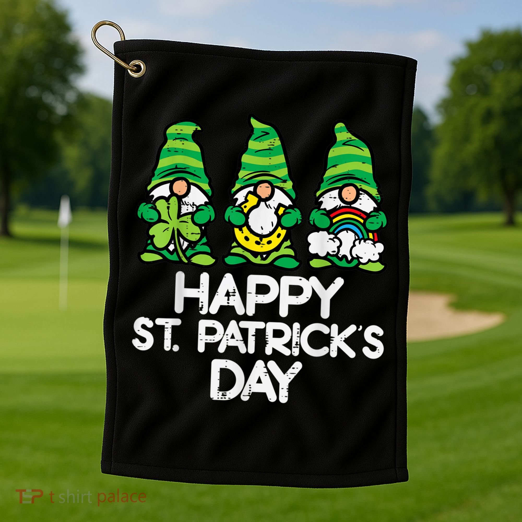 Happy St Patricks Day, St Paddys Day, Funny St Pattys Day Gnomes Golf Towel