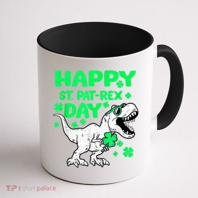Happy St PaT Rex Dinosaur Saint Patrick's Day Coffee Mug back