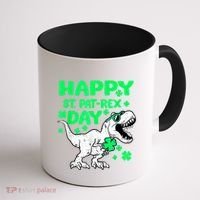 Happy St PaT Rex Dinosaur Saint Patrick's Day Coffee Mug thumb 1