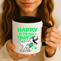 Happy St PaT Rex Dinosaur Saint Patrick's Day Coffee Mug thumb 3
