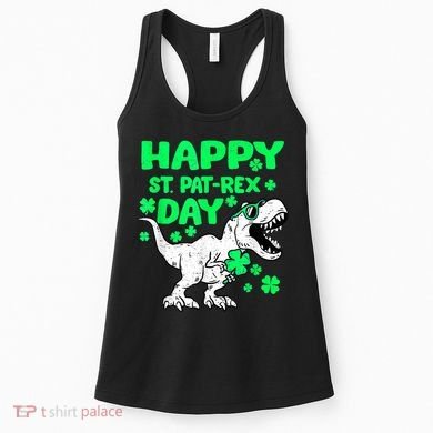 Happy St PaT Rex Dinosaur Saint Patrick's Day Women's Tank Top