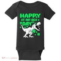 Happy St PaT Rex Dinosaur Saint Patrick's Day Baby Bodysuit thumb 0