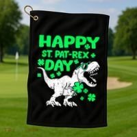 Happy St PaT Rex Dinosaur Saint Patrick's Day Golf Towel thumb 1
