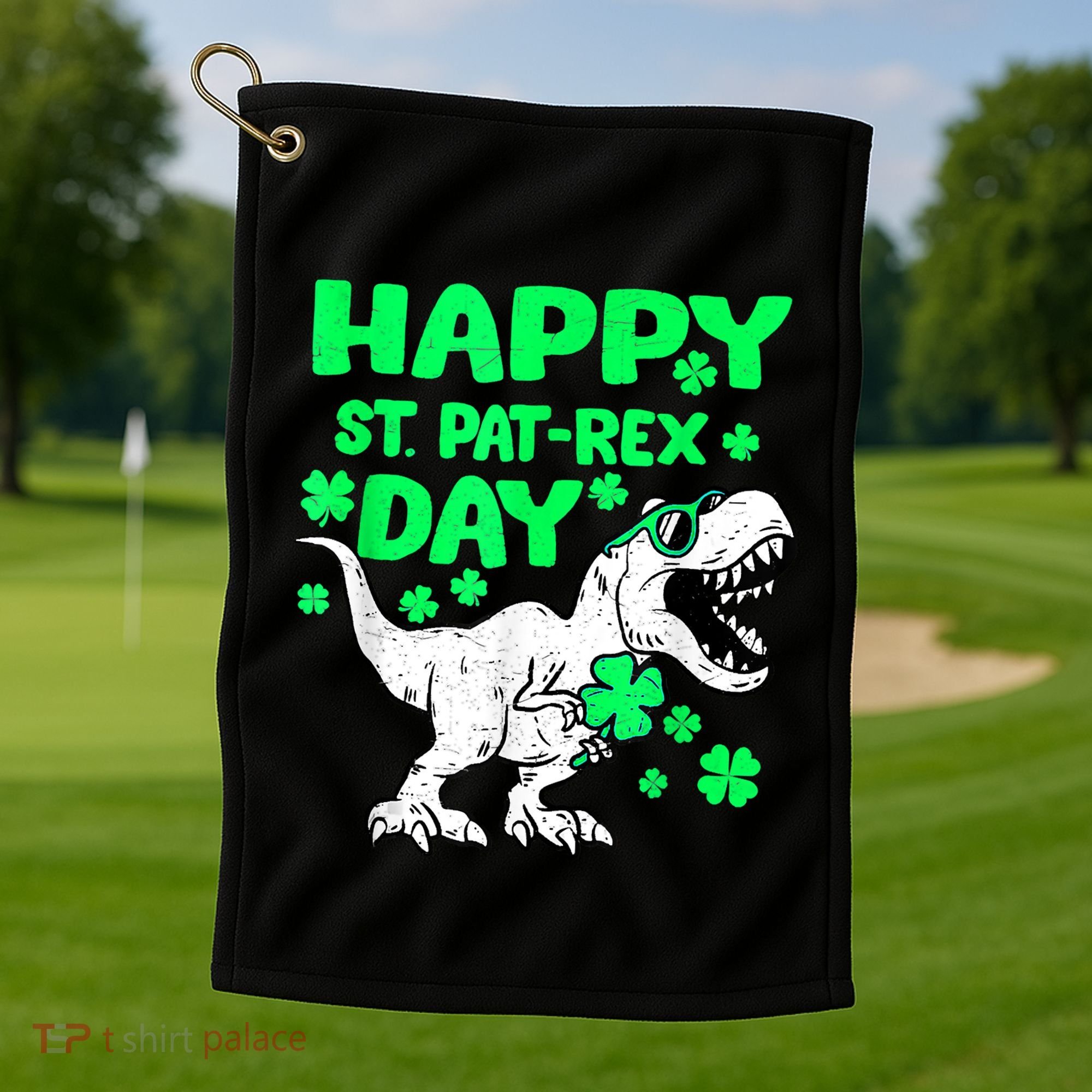 Happy St PaT Rex Dinosaur Saint Patrick's Day Golf Towel