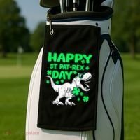 Happy St PaT Rex Dinosaur Saint Patrick's Day Golf Towel thumb 2