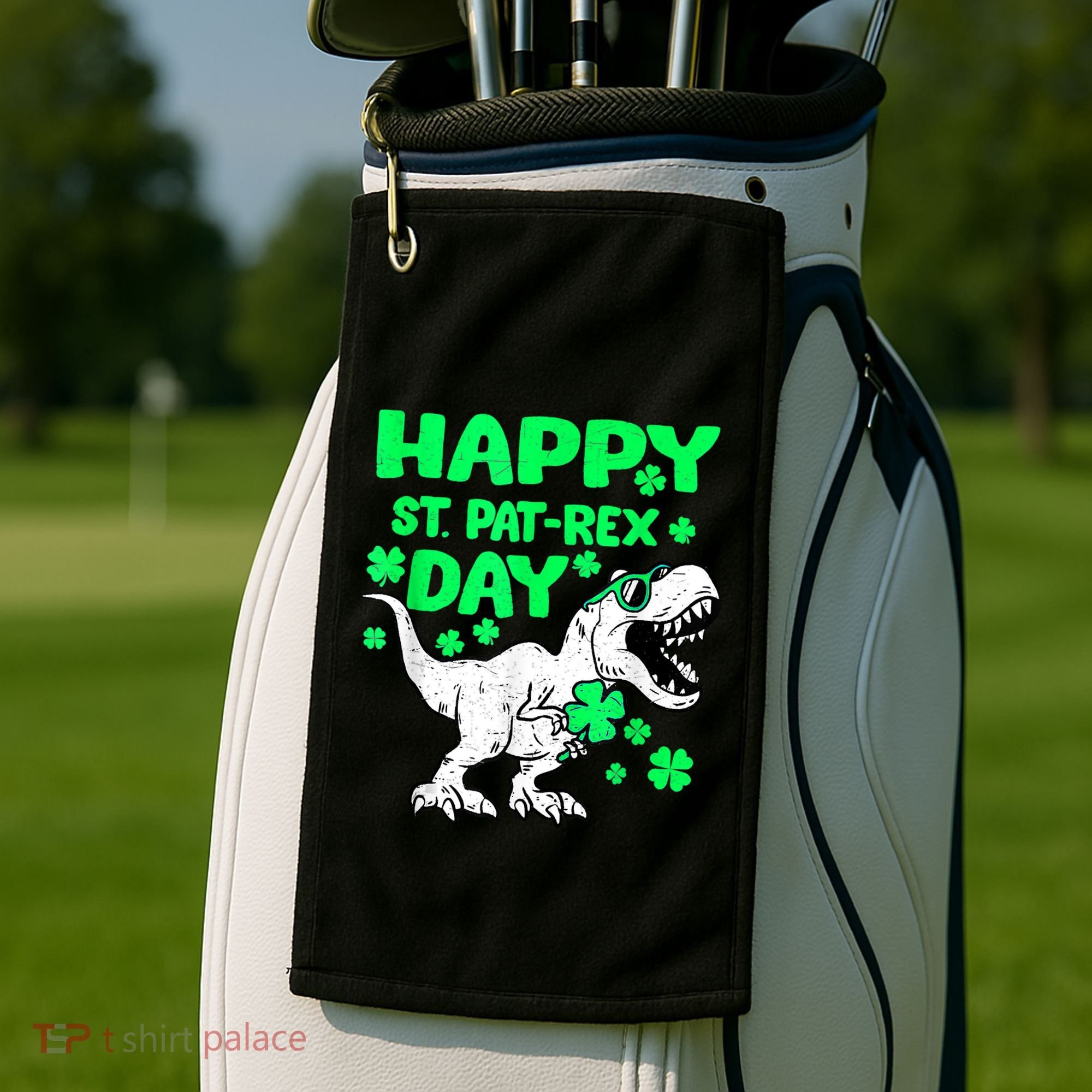 Happy St PaT Rex Dinosaur Saint Patrick's Day Golf Towel