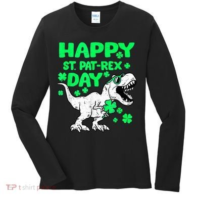 Happy St PaT Rex Dinosaur Saint Patrick's Day Women's Long Sleeve Shirt