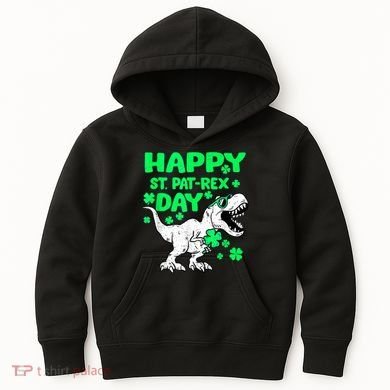 Happy St PaT Rex Dinosaur Saint Patrick's Day Kids Hoodie