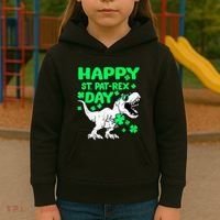 Happy St PaT Rex Dinosaur Saint Patrick's Day Kids Hoodie thumb 3