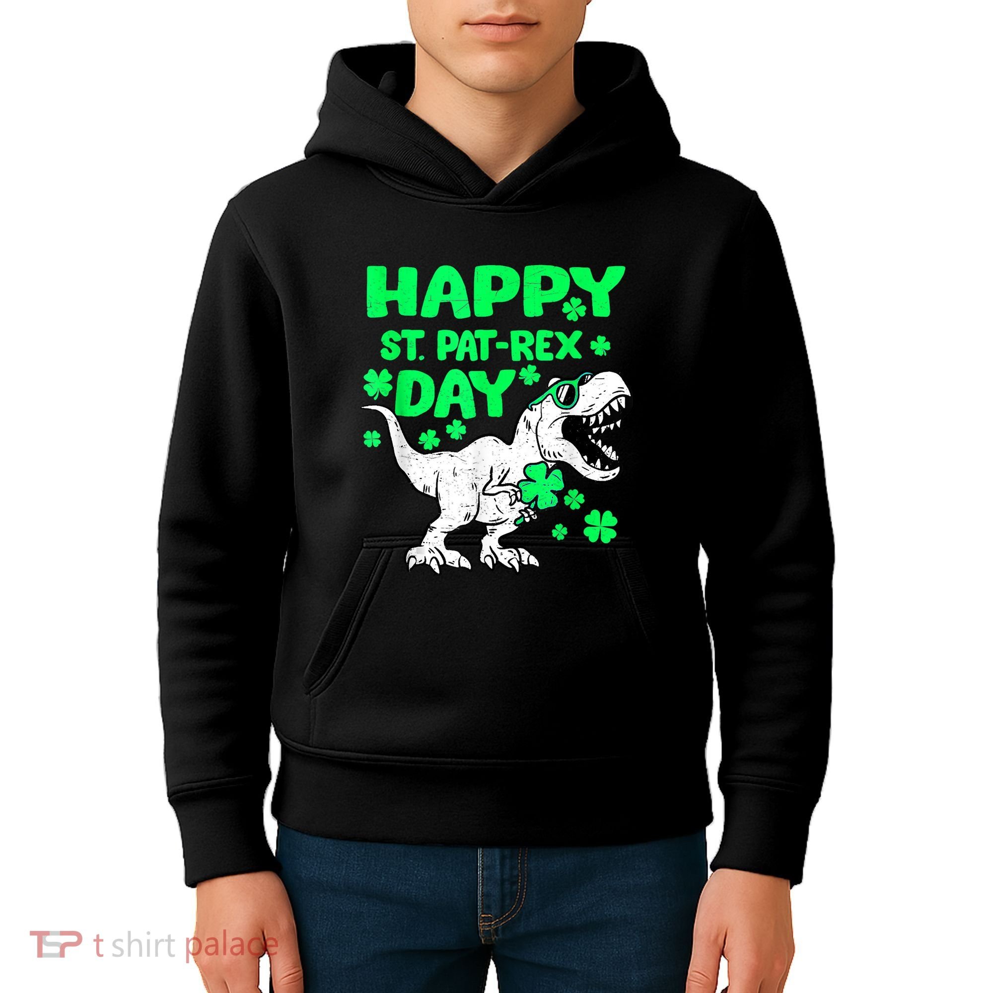 Happy St PaT Rex Dinosaur Saint Patrick's Day Kids Hoodie
