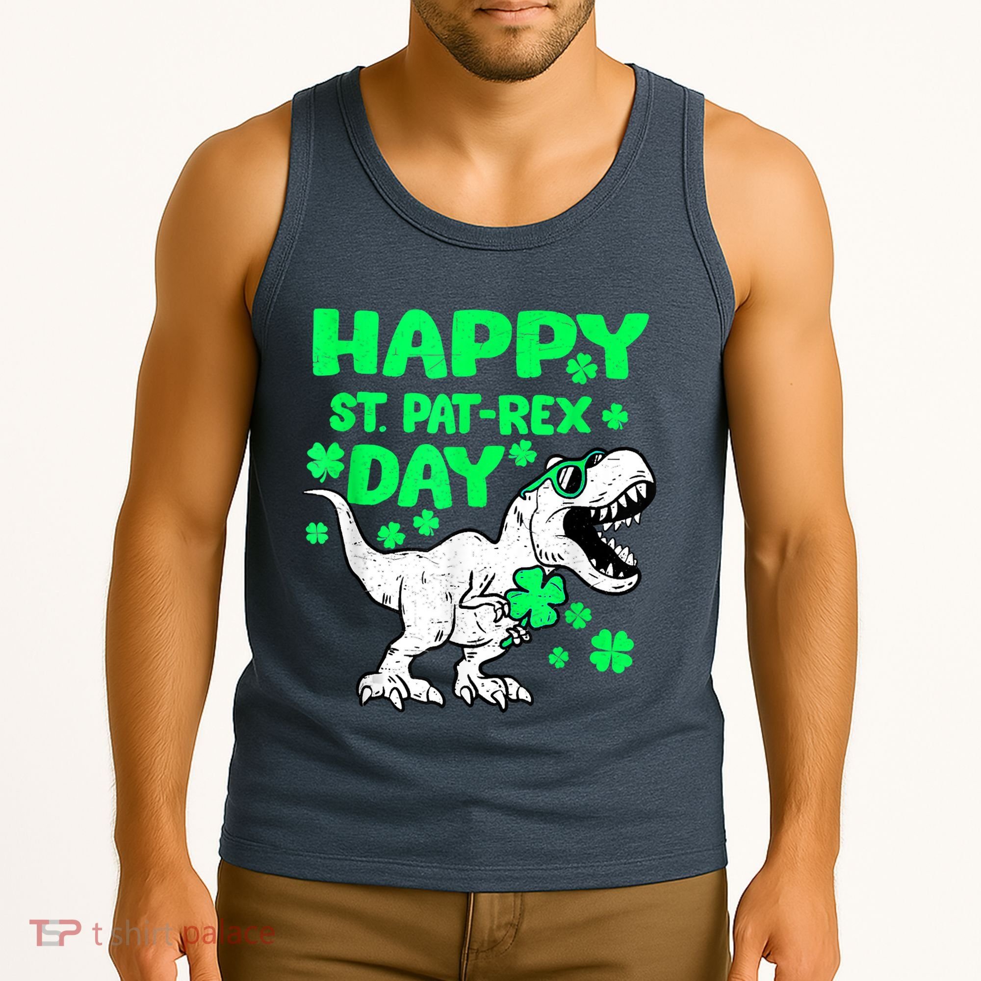 Happy St PaT Rex Dinosaur Saint Patrick's Day Tank Top