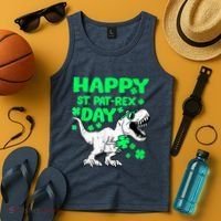 Happy St PaT Rex Dinosaur Saint Patrick's Day Tank Top thumb 4
