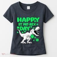 Happy St PaT Rex Dinosaur Saint Patrick's Day Women's T-Shirt thumb 0