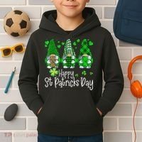 Happy Saint Patrick's Day Gnomes Shamrock Leprechaun Irish Happy Cute Kids Hoodie thumb 2