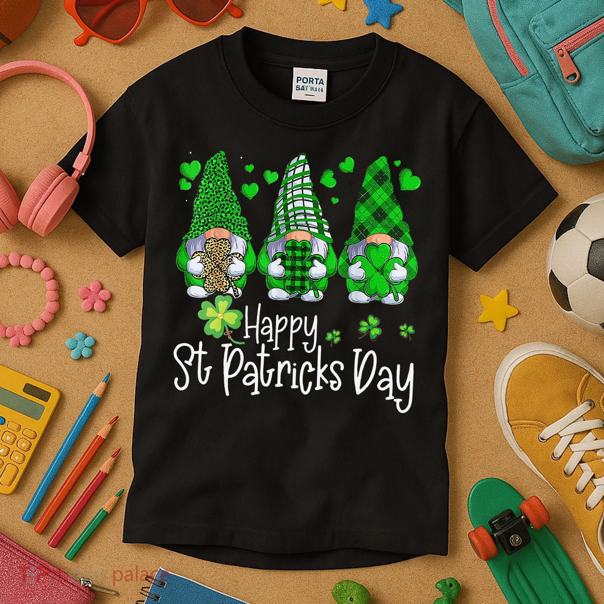 Happy Saint Patrick's Day Gnomes Shamrock Leprechaun Irish Happy Cute Kids T-Shirt