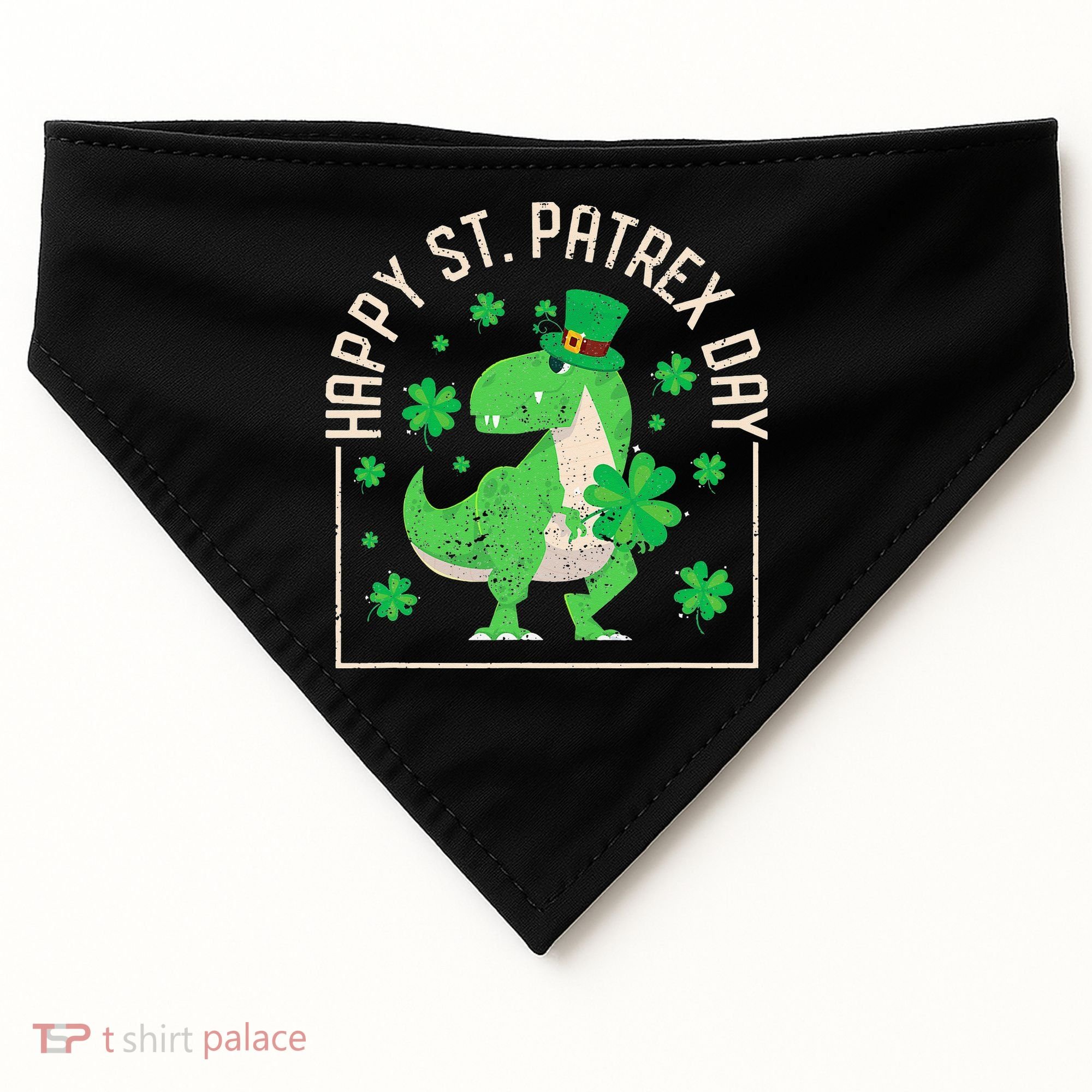 Happy St Patrex Day Funny Irish T-Rex Saint Patricks Dino USA-Made Doggie Bandana