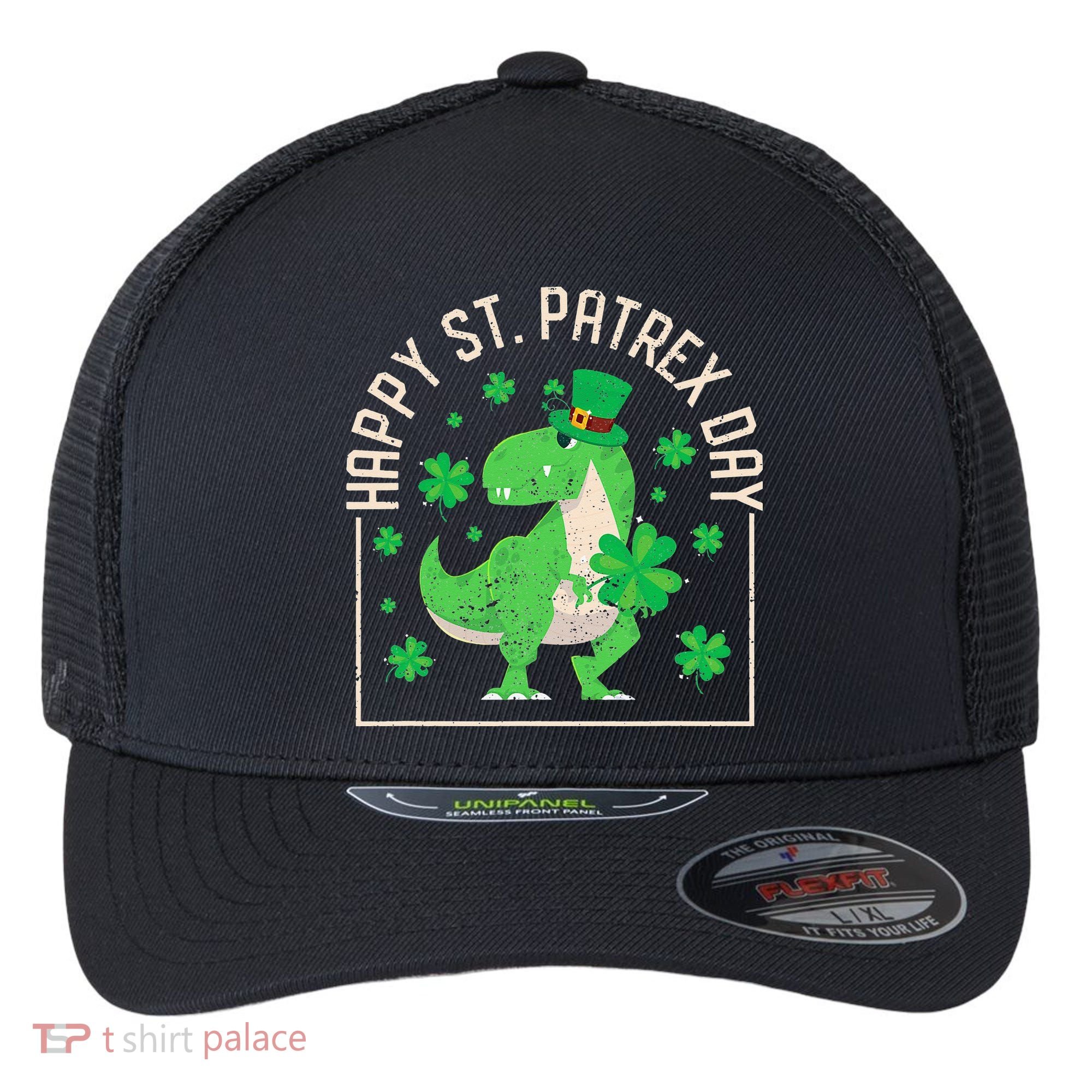 Happy St Patrex Day Funny Irish T-Rex Saint Patricks Dino Flexfit Unipanel Trucker Cap
