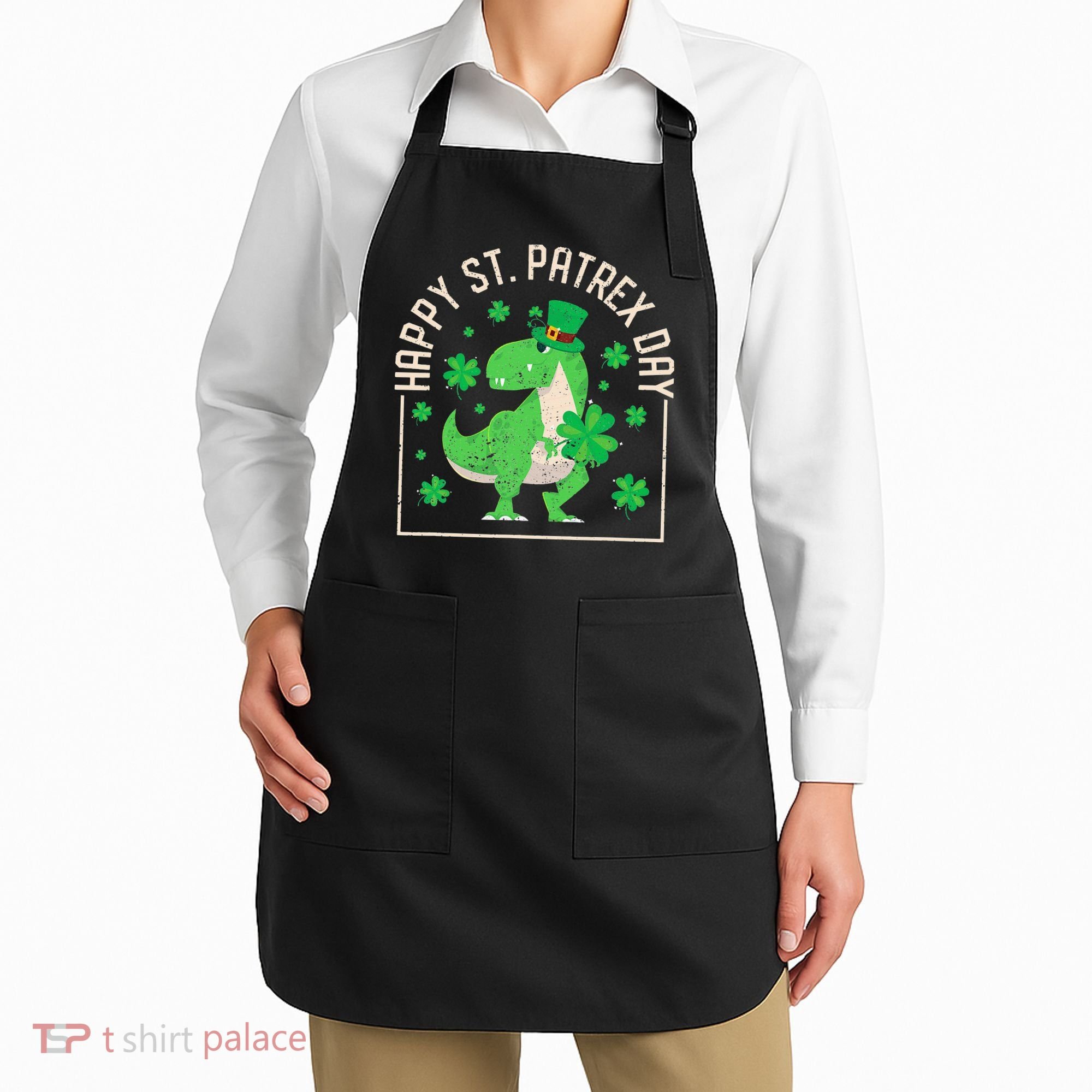 Happy St Patrex Day Funny Irish T-Rex Saint Patricks Dino Apron