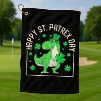 Happy St Patrex Day Funny Irish T-Rex Saint Patricks Dino Golf Towel thumb 1