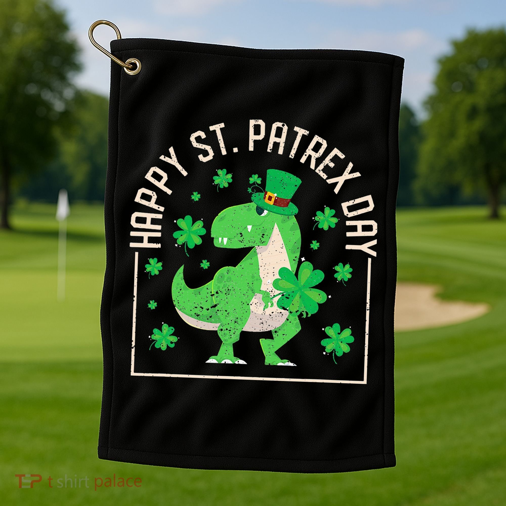 Happy St Patrex Day Funny Irish T-Rex Saint Patricks Dino Golf Towel