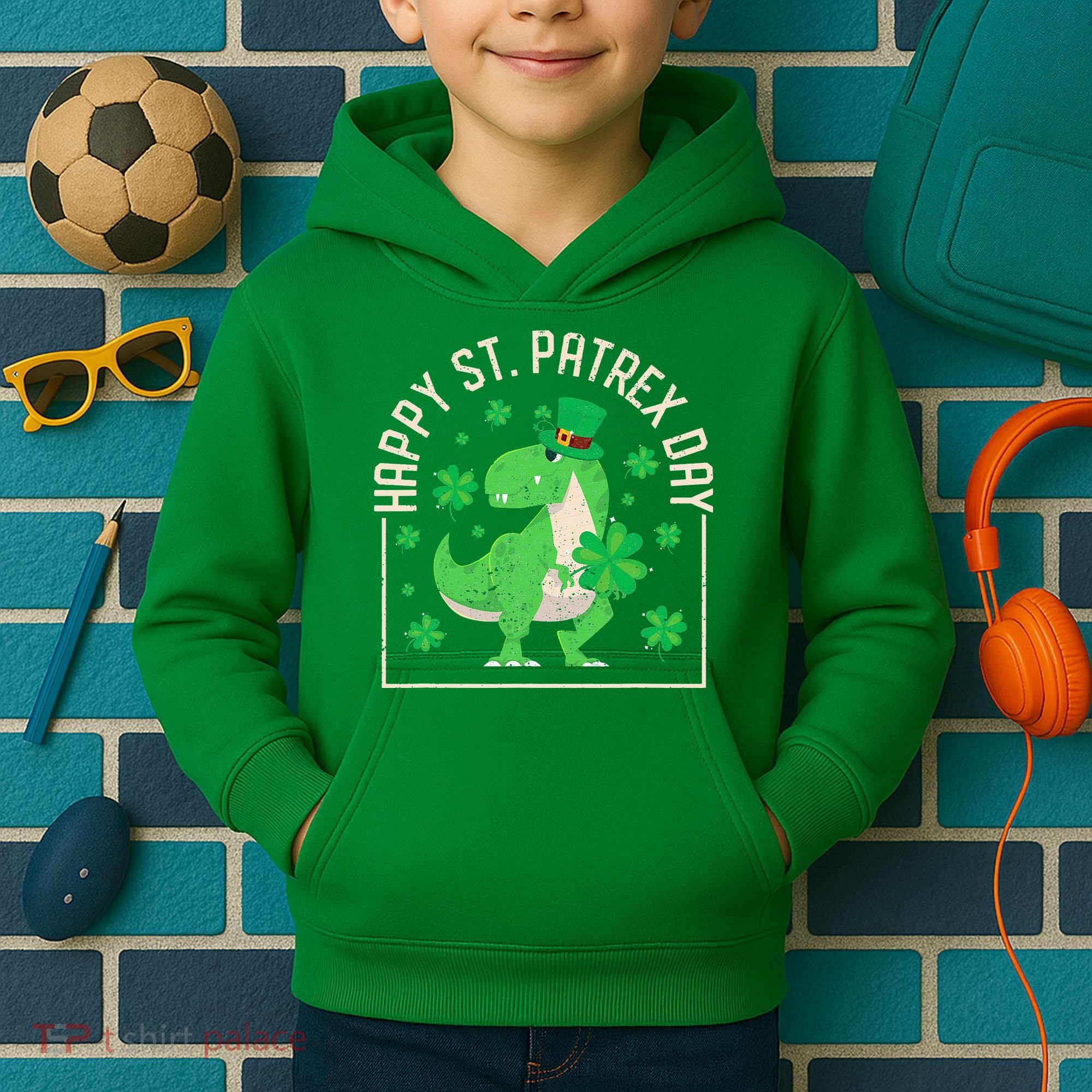 Happy St Patrex Day Funny Irish T-Rex Saint Patricks Dino Kids Hoodie