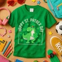 Happy St Patrex Day Funny Irish T-Rex Saint Patricks Dino Kids T-Shirt thumb 3
