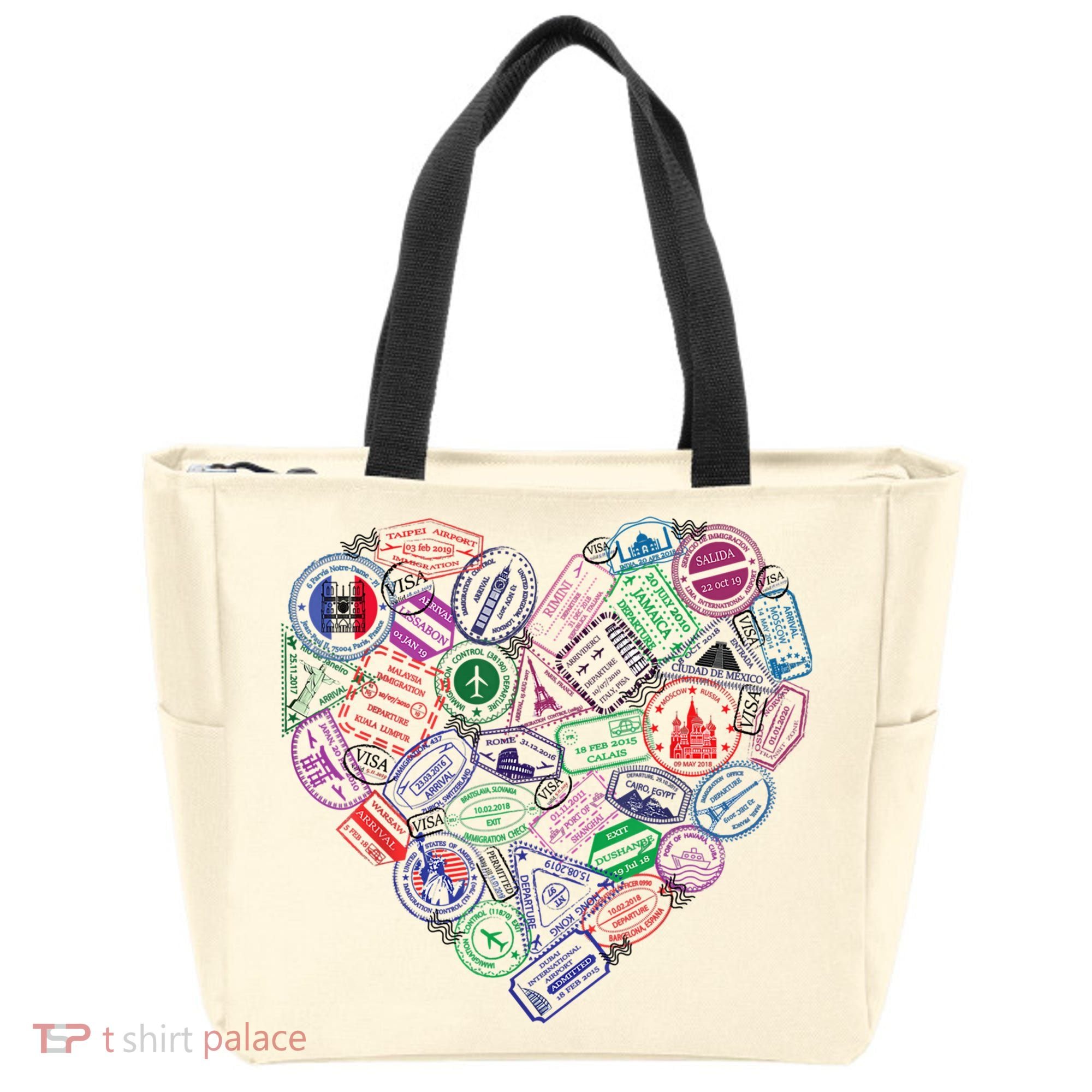 Heart Shaped Passport Travel Stamp Tote Bag