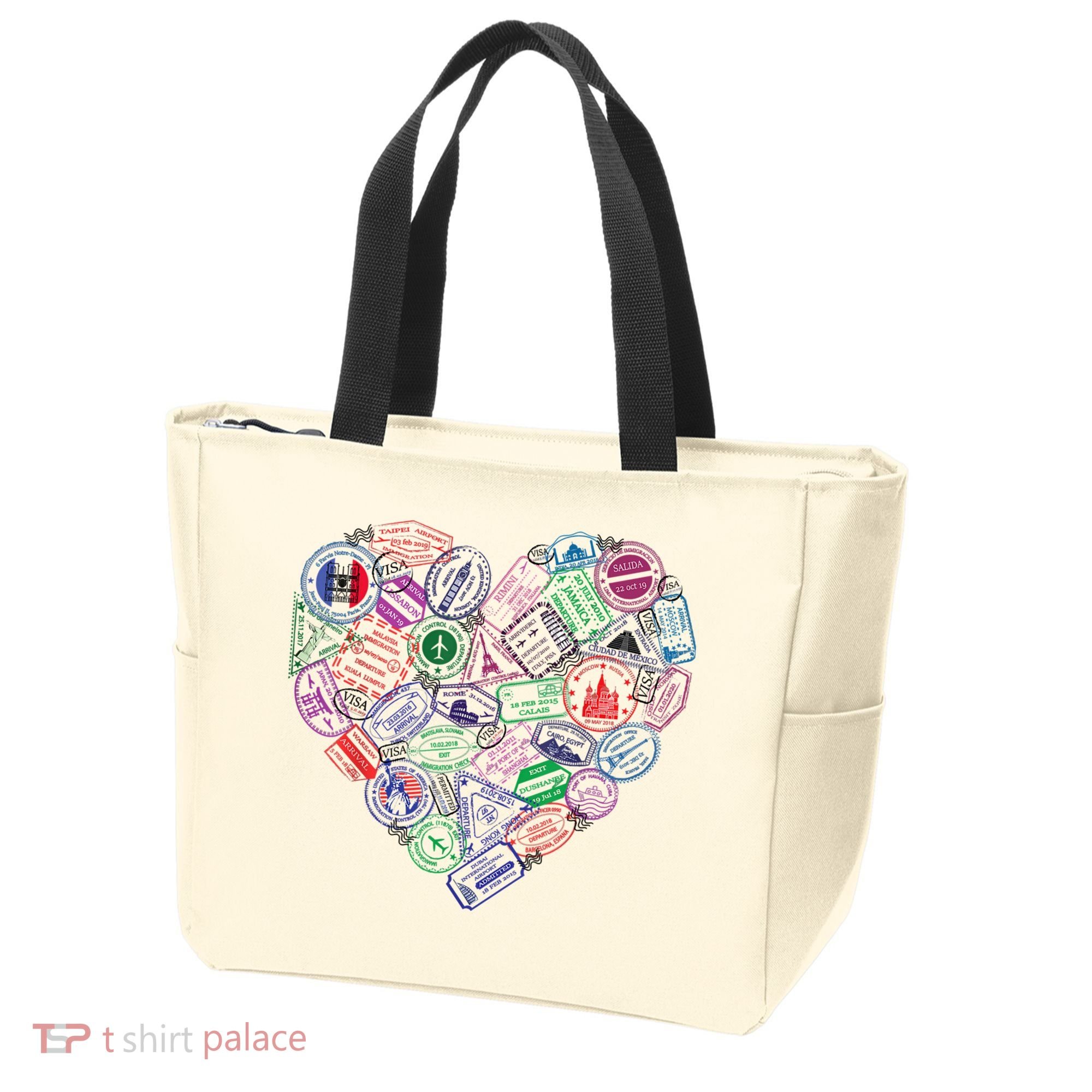 Heart Shaped Passport Travel Stamp Tote Bag
