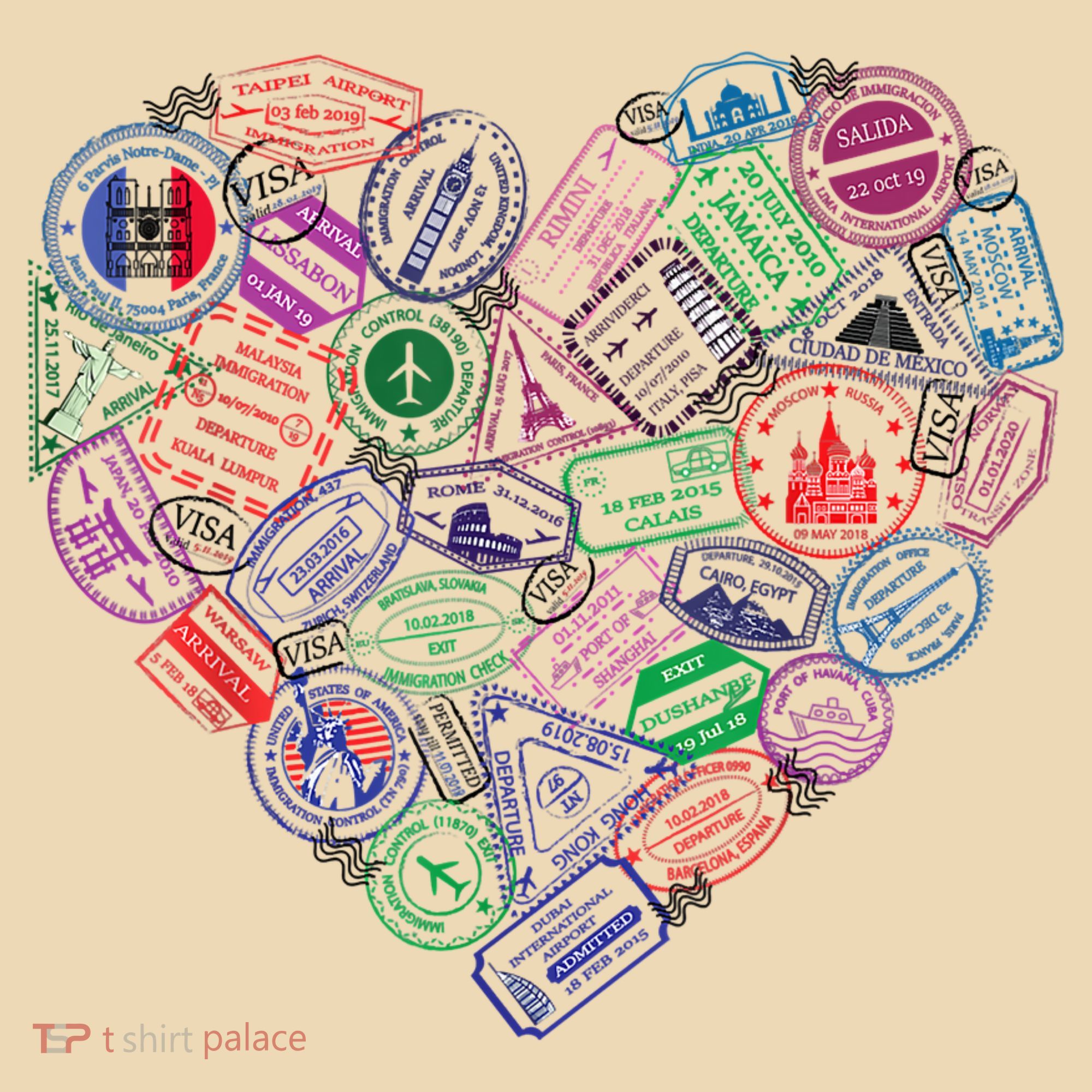 Heart Shaped Passport Travel Stamp Tote Bag