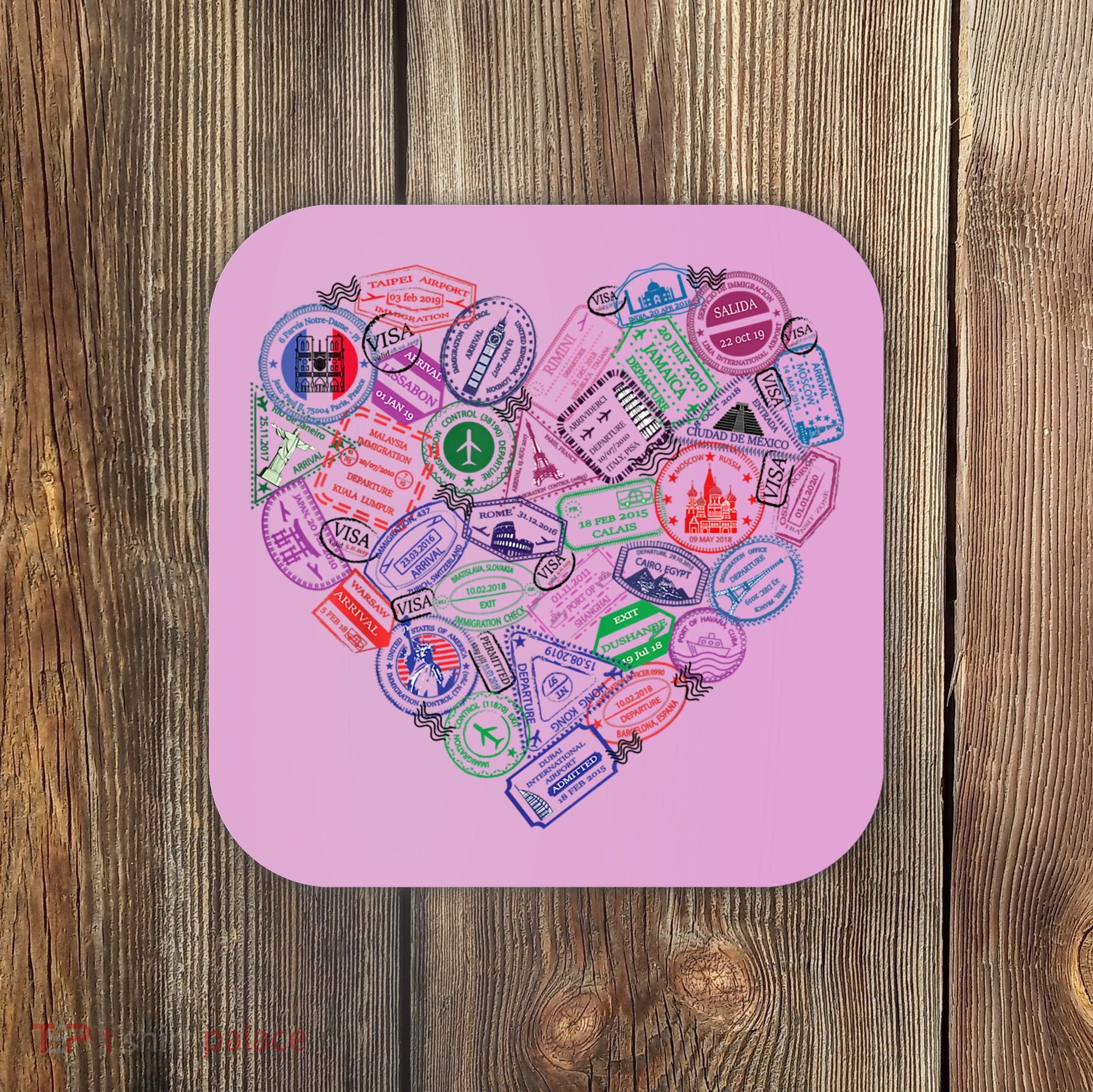Heart Shaped Passport Travel Stamp Coaster