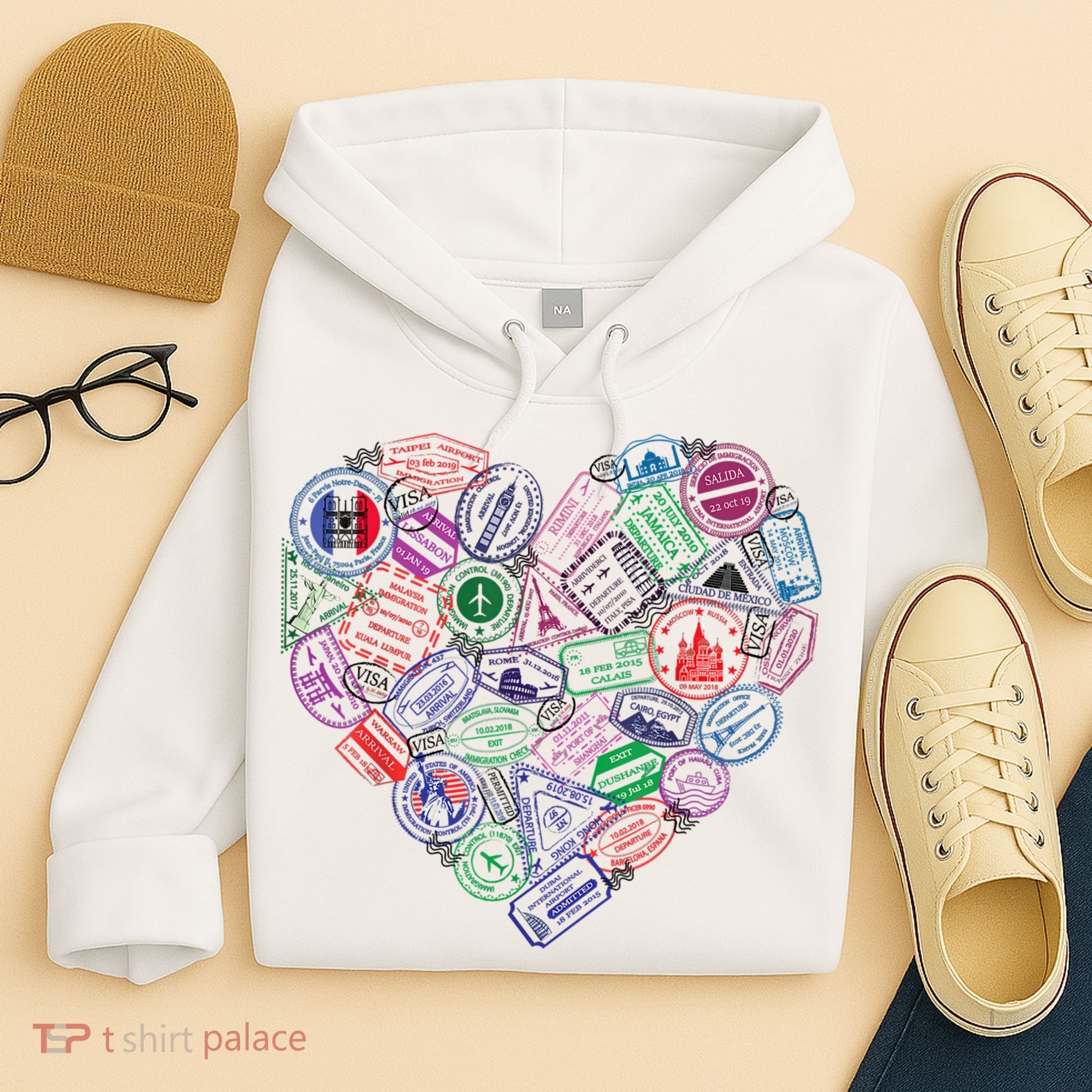 Heart Shaped Passport Travel Stamp Hoodie