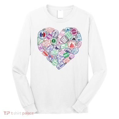 Heart Shaped Passport Travel Stamp Long Sleeve Shirt