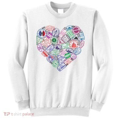 Heart Shaped Passport Travel Stamp Sweatshirt