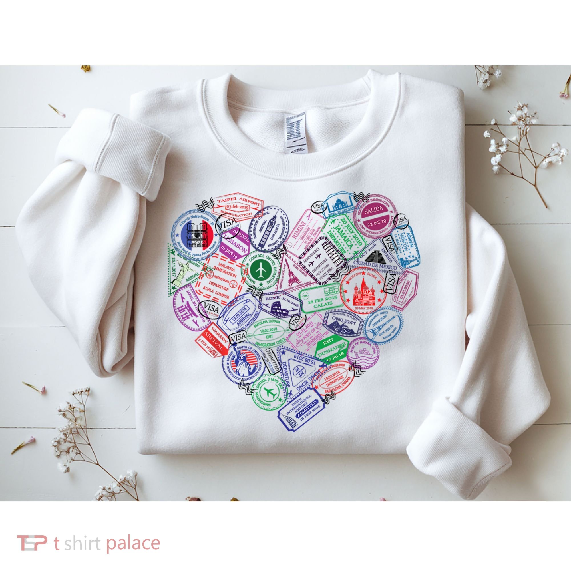 Heart Shaped Passport Travel Stamp Sweatshirt