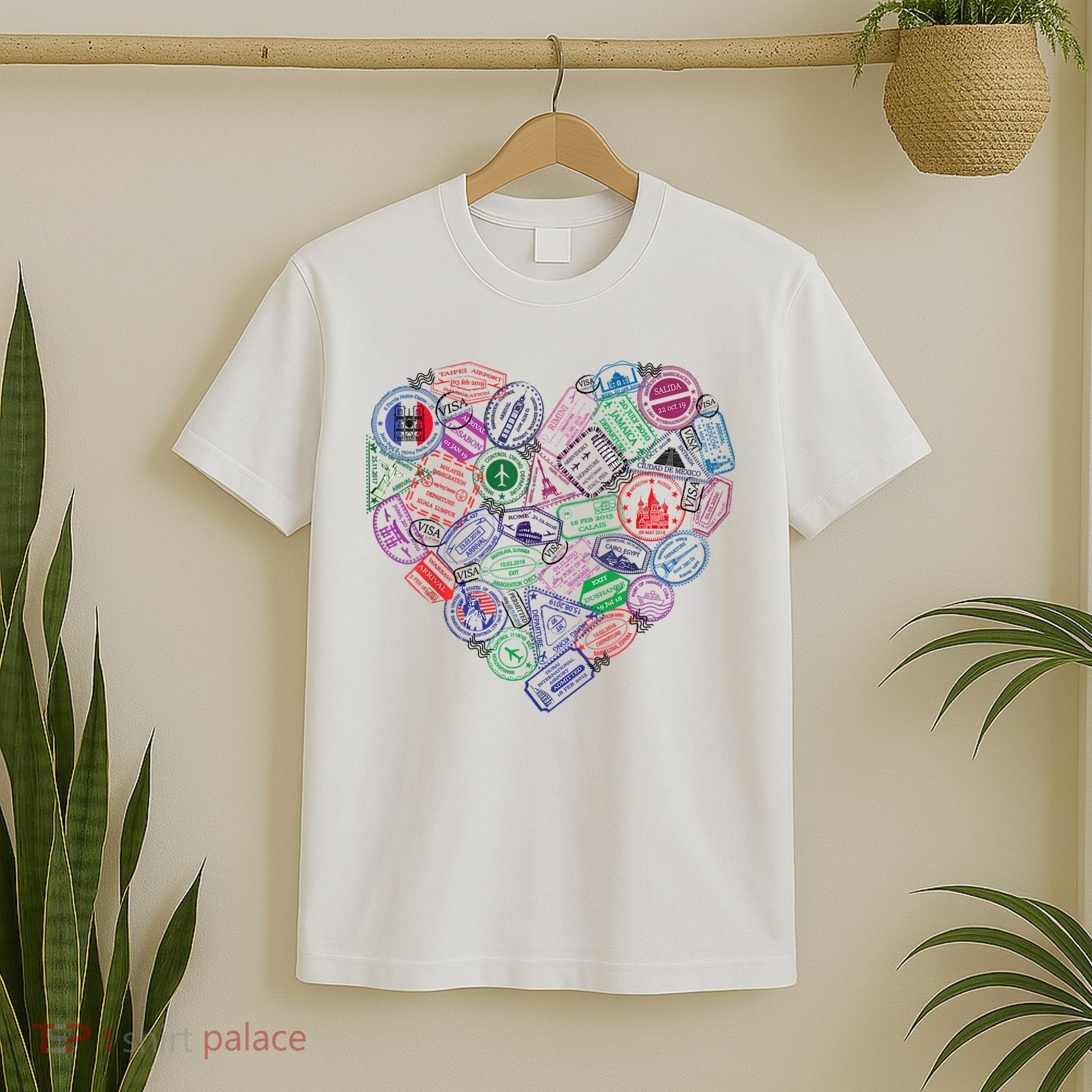 Heart Shaped Passport Travel Stamp T-Shirt