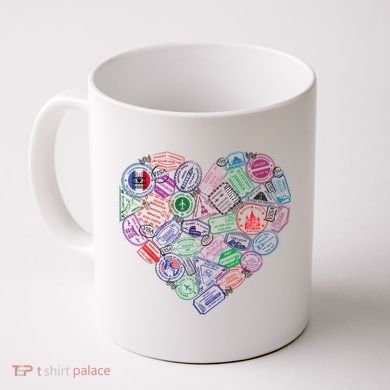 Heart Shaped Passport Travel Stamp Coffee Mug