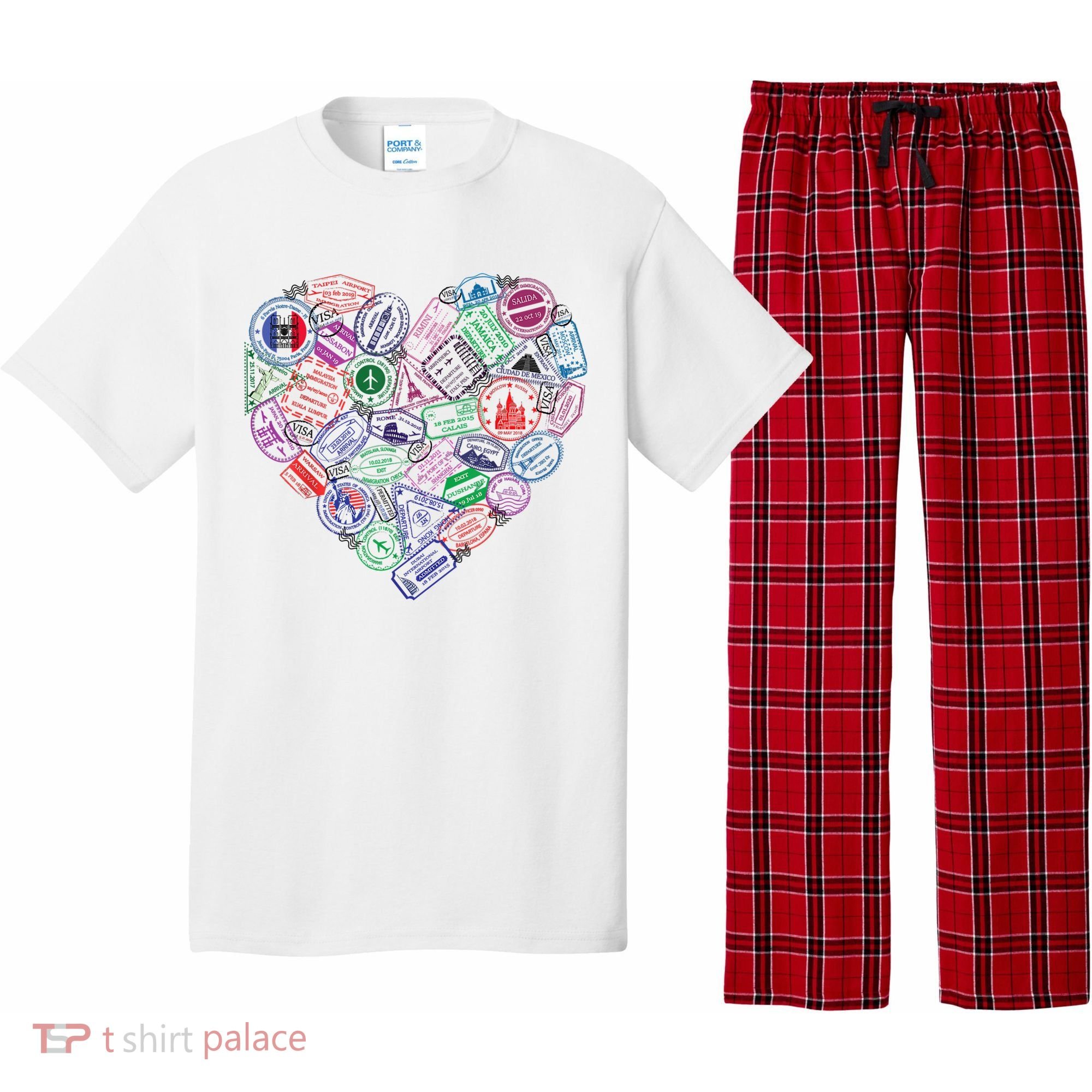 Heart Shaped Passport Travel Stamp Pajama Set